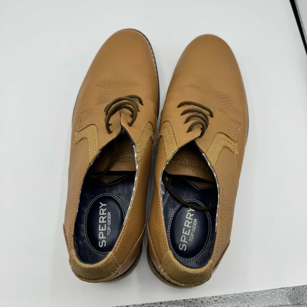 Sperry Men's Newman Tumbled Leather Oxford Tan Lace Up Shoes size 9.5‎ office